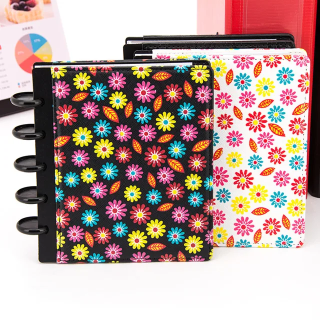 jamie notes sun flower printing a6 notebook diary metal disc ring notebook with dividers