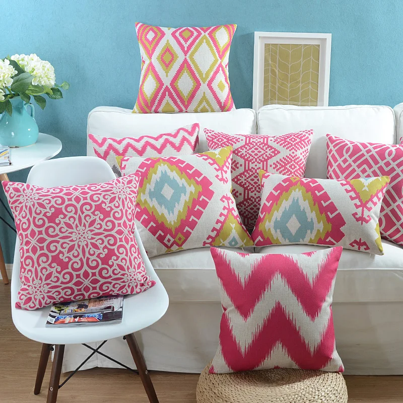 

Wholesales Linen Pillow Cover Pink Grey Cushion Cover Nordico Geometric Style Home Decorative Pillow Case 45x45cm/30x50cm