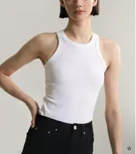 Espera rib tank branco preto sem mangas algodão orgânico magro cabido topos camiseta mulher moda 2019ss