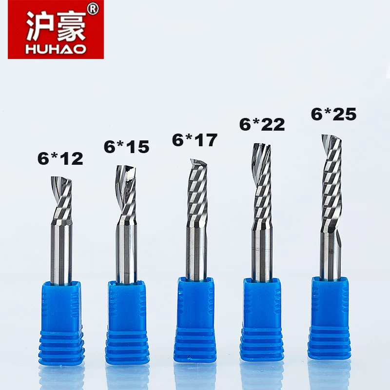HUHAO 1PC 6mm one Flute Spiral Cutter router bit CNC end mill For MDF carbide