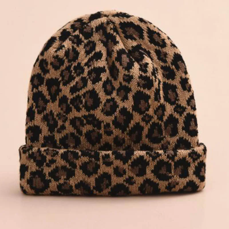 VISROVER, женские шапки с леопардовым принтом, зимние теплые трикотажные шапки с помпонами, меховая шапка, модные дамские шапочки