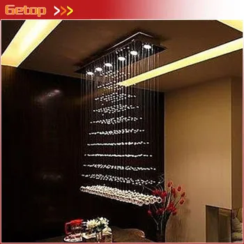 

Modern K9 Crystal Chandeliers Rectangular LED Restaurant Chandeliers Living Room Curtain Light Pyramid Hanging Wire Crystal Lamp