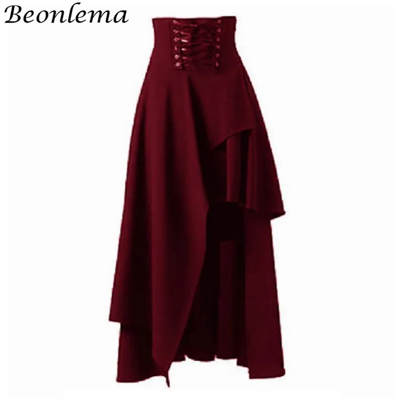 Beonlema сексуальный длинный макси юбки панк миди Готический корсет юбка ассиметричная Женская шнуровка юбки винно-Красные горячие новые юбки
