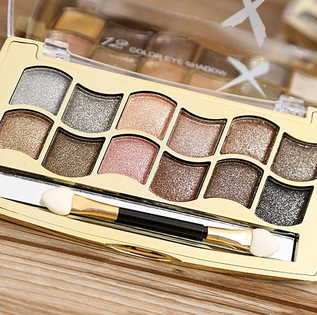 Professional Eye Makeup 12 Colors Eyeshadow Palette Gold Smoky Cosmetics Makeup Palette Diamond Bright Glitter Eye Shadow