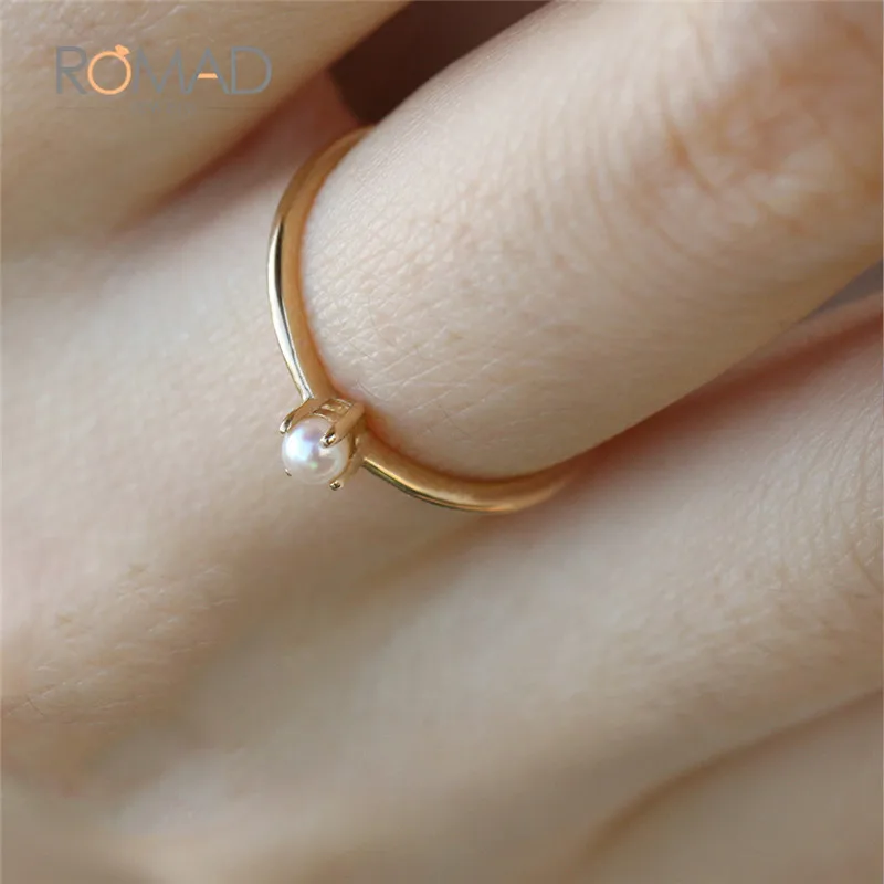 

Created pearl wedding Rings for women Jewelry gold color minimalist cute engagement simple thin rings female Anel S3