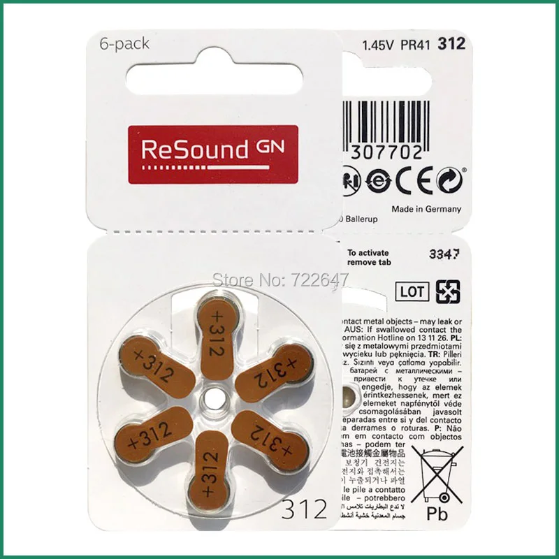 60 x Resound слуховой аппарат батареи 312 a312 312a p312 pr41 1 45 v для ITC HSE слуховые аппараты