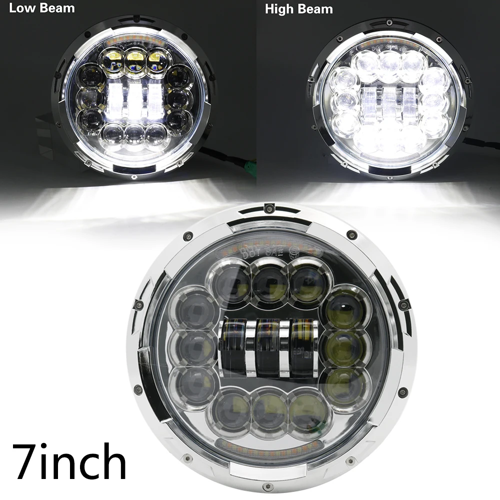 2X 7 Inch 90W 80W H4 LED Round Headlight Daymaker Projector LED Headlamp With Angle Eyes & DRL &Turn light For Jeep Lada Niva (5)