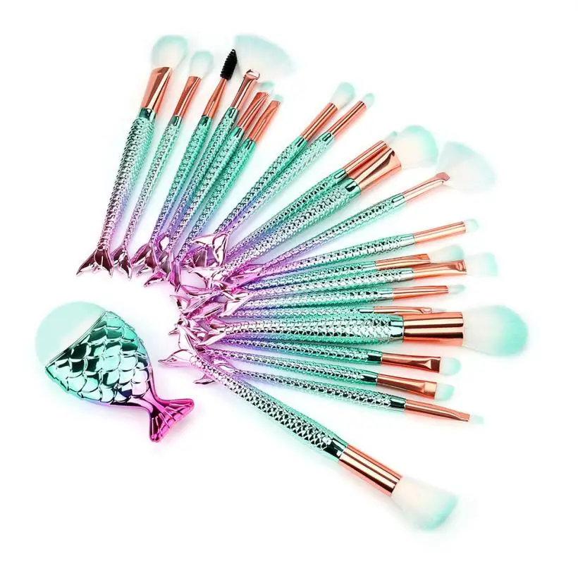 

22pcs Fish Scale Cosmetic Makeup Brushes Set Professional Powder Blusher Eye Shadow mermaid Brushes Set Kit 5M0123