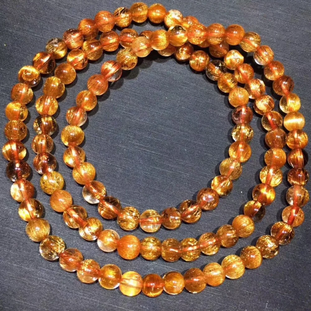 

5.6mm Genuine Natural Copper Rutilated Quartz Crystal Bracelet Gemstone For Woman Lady Gift Round Beads Bracelets AAAAA