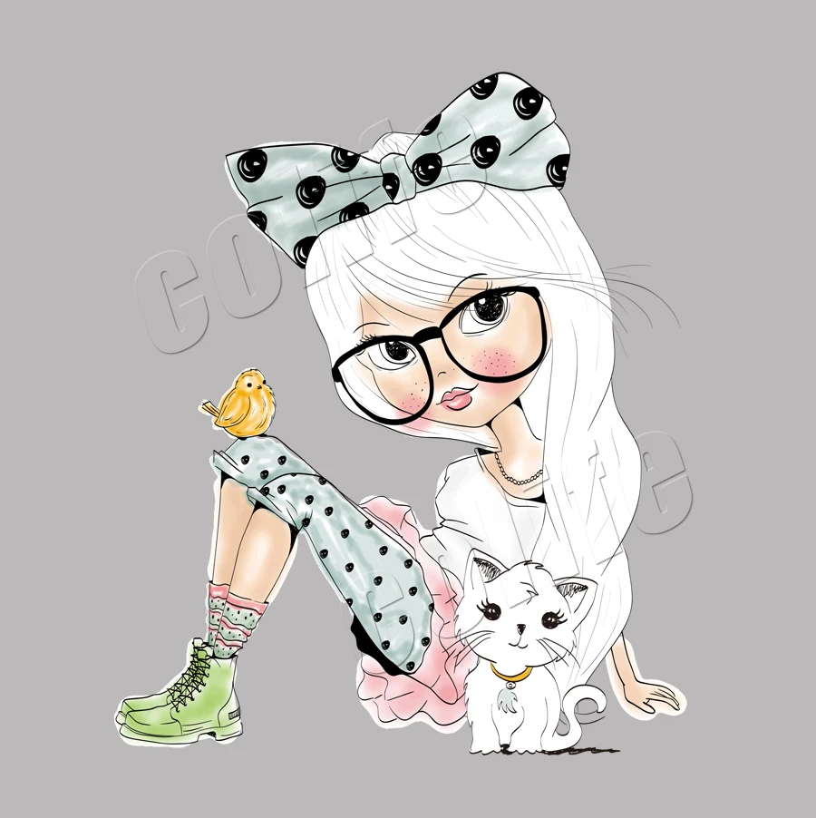 Cat And Girl Clothing Patches Cute New Design Clothing Deco Diy  (1)
