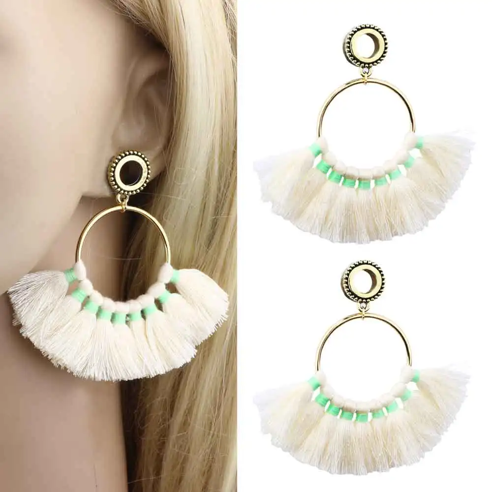 

TIANCIFBYJS 2pcs Stainless Steel Earrings Gauges Ear Tunnel Dangle Plugs For Woman Tassel Piercing Plug Gauges Stretcher Kit