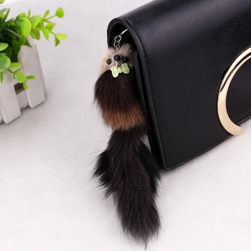 1pc Cute Fluffy Bow-knot Fox Ball Key Chain Rings Pompom Faux Fox Tail Charm Keychain Car Bag Pendant Key Ring Women Jewelry