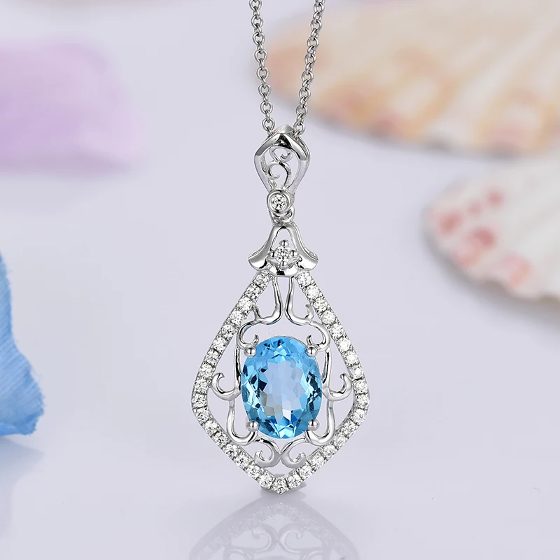 L & zuan натуральный 2.258ct голубой топаз Подвеска для женщин серебро 925 пробы
