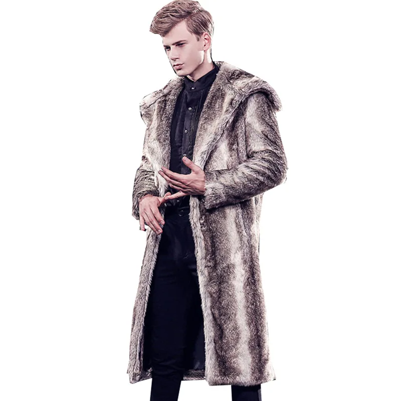 2019 New Men's Faux Fur Coat Loose Warm Clothing Lapel Long Outwear Comfortable Soft Collar Jacket | Мужская одежда