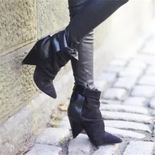 Hot Andrew Women Boots Shoes Woman Spike High Heel Ankle Boots Slip On Leather Suede Patchwork Autumn Winter Boots Botas Mujer