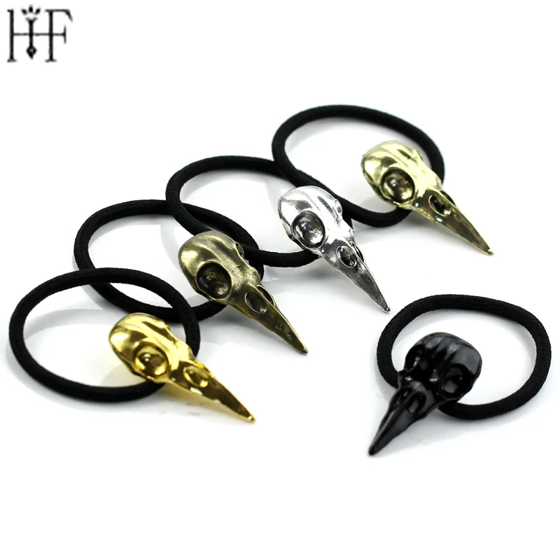 

Fashion Personality Skull Gothic Crow Head Skull Hair Jewelry Accessories Vintage Antique Bronze Birds Head Elastic Hair Bands