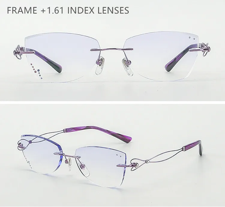 Титановые очки для женщин без оправы по рецепту для чтения близорукость прогрессивные очки кошачий глаз Desgined очки 82064 - Цвет оправы: Purple 161 Lenses