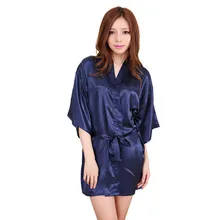 Navy Blue Chinese Women Silk Rayon Robe Mini Short Lingerie Kimono Night Gown Sleepwear Pijama S M L XL XXL Z160403