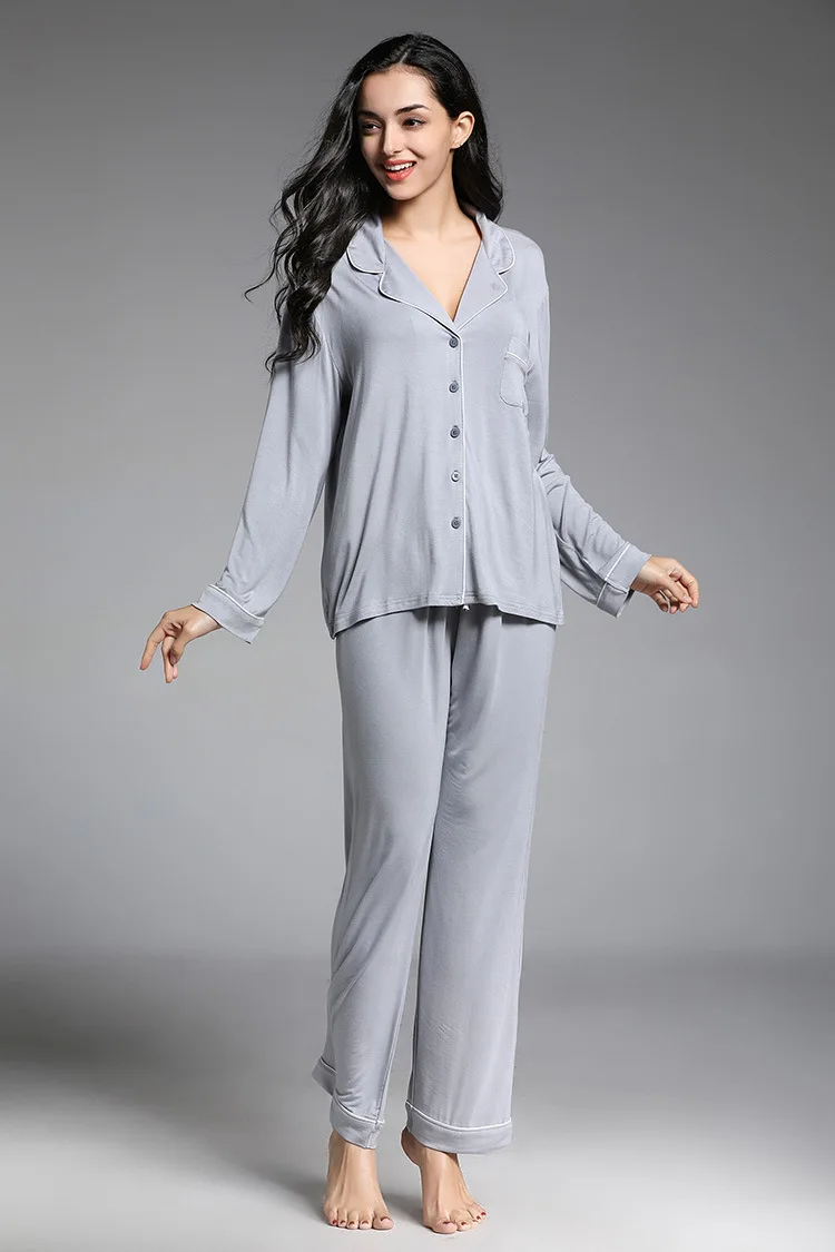 2018 осень зима пижамный комплект для женщин с длинным рукавом модал пижамы для девочек Домашняя одежда Пижама