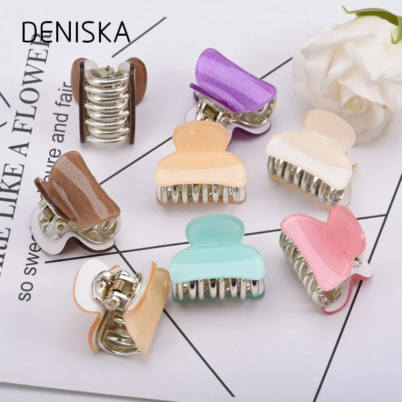 DENISKA 2 Pcs/ Set Hair Claws 4cm Bling Plastic Hair Clips Fancy