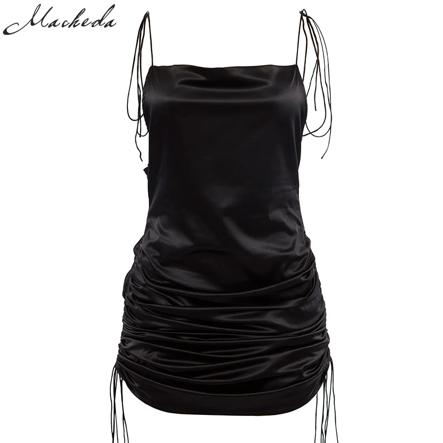 Macheda/Модные женские однотонные платья-спагетти без рукавов с открытой спиной, сексуальные платья длиной до низа, регулируемые женские