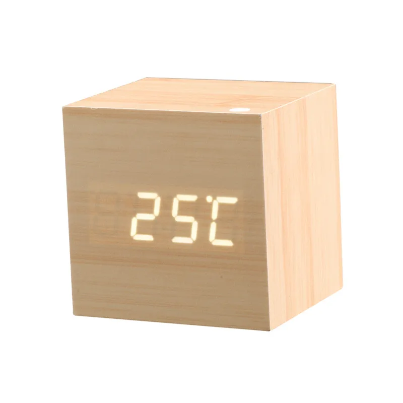 JINSUN современный белый деревянный часы квадратный стиль настольные часы светодиод цифровой будильник голосовые активированные часы KSW101-C-BB