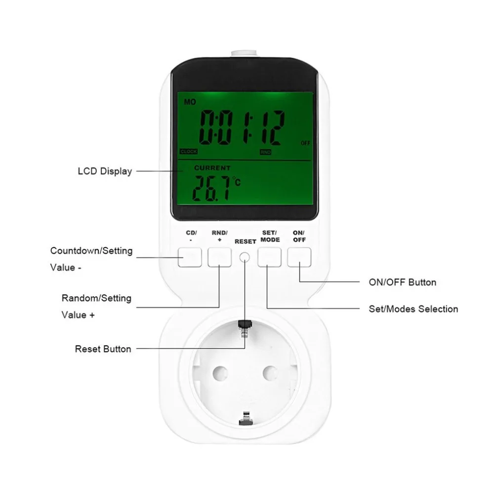 Многофункциональный термостат таймер переключатель гнездо с большим ЖК-дисплеем с датчиком зонда Регулируемый 12/24 час TS-4000