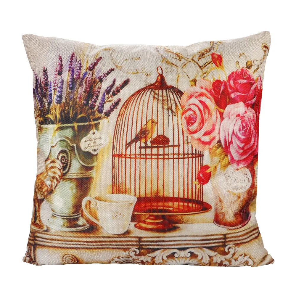 

Retro Design Cushion Cover Polyester Red Bird Rose Flower Print Pillow Case Home Decorative Pillow Cover For Sofa Car 40X40cm