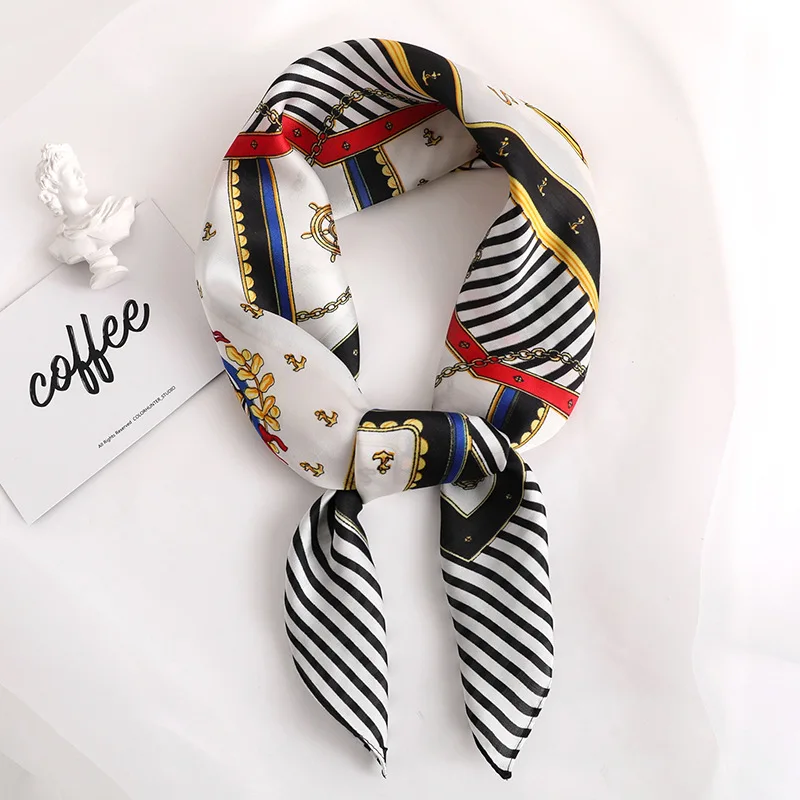 New Square Scarf Women Fashion Striped Silk Scarves and Wrap Ladies Spring Summer Print Office Hair Neck foulard
