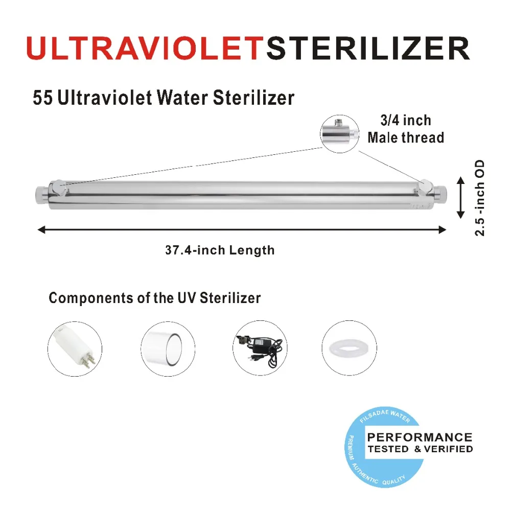 55 Вт ультрафиолетовый светильник очиститель воды весь дом УФ стерилизатор 12 GPM анти-бактерии, мощность 200-240 В и Европа двухконтактный разъем