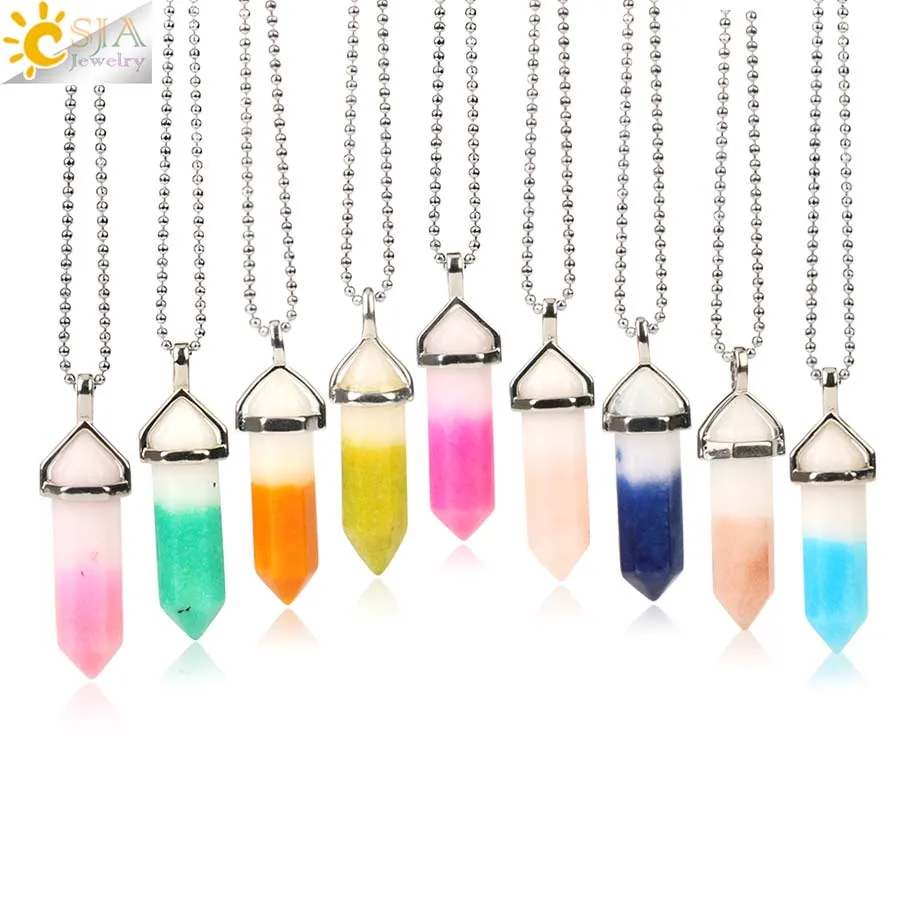 

CSJA Stock Clearance Healing Point Pendants & Necklaces Hexagonal Quartz Pillar Bullet Shaped Pendant for Women Men Jewelry G106