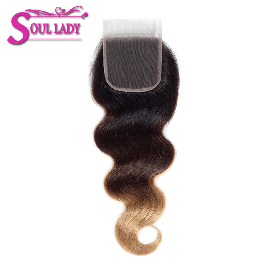 

Soul Lady Ombre Brazilian Body Wave Closure Free/Middle/Three Part Non Remy 4x4 Swiss Lace Closure 1b/4/27 Human Hair Closure