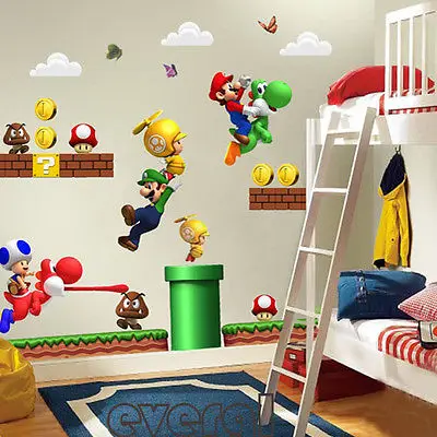 Мультяшная Наклейка на стену Super Mario Bros ПВХ виниловые Съемные наклейки для