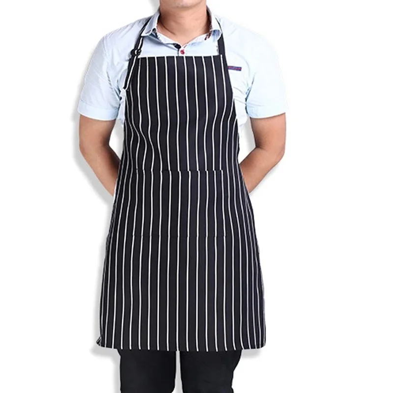

Stripe Bib Apron with 2 Pockets Chef Waiter Kitchen Cook New Tool Kitchen Apron
