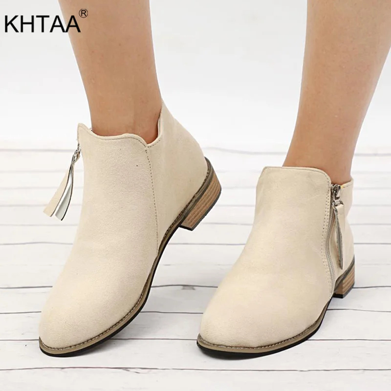 Acheter Plate forme Automne Faible Talon Cheville Bottes Pour Femmes Plus Taille Nubuck Zipper Solide Carré Talon Chaussures Femme Faux Suede 2018 chaussures