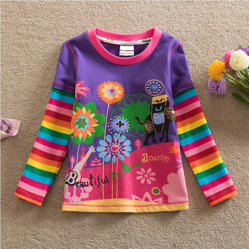 Dxton/Одежда для маленьких девочек; футболка с длинными рукавами для девочек; футболки с цветочным принтом и аппликацией в виде сердца; футболка для девочек; осенние детские топы для девочек; vestidos