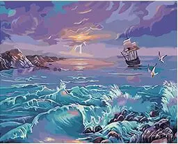 MaHuaf-X1287 Boat Ocean Waves Birds painting by numbers on canvas DIY oil digital paint by number kits for home decor 