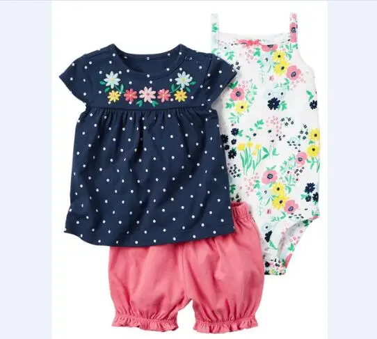 Летняя одежда для маленьких девочек, футболка+ шорты+ боди, комплект одежды из 3 предметов для маленьких девочек - Цвет: AS THE PHOTO 05