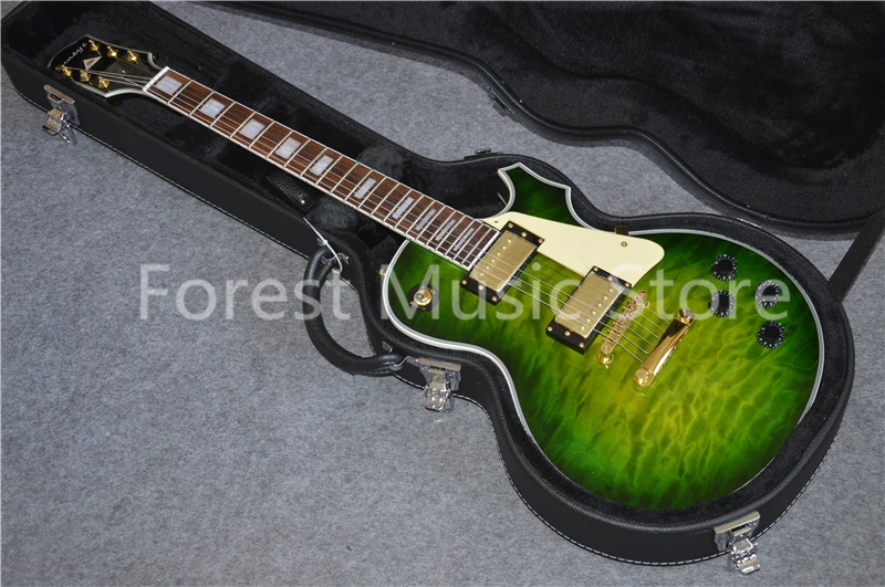 

Hot Sale Green Quilted Finish Suneye LP Custom Style Guitarra Electric With Rosewood Fingerboard & Guitar Case In Stock