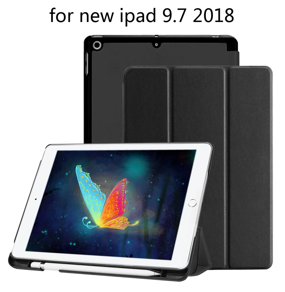

For Apple New iPad 2018 A1893 A1954 9.7 inch PU Leather Smart Cover W Pencil Holder Auto Sleep Wake Case Cover