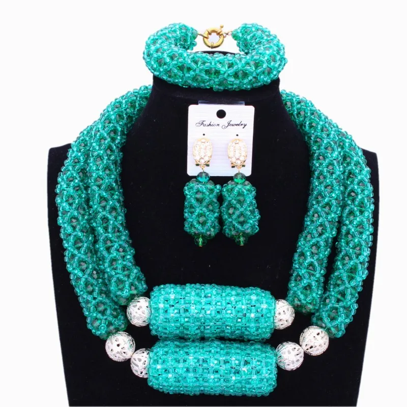 

Dubai Jewelry Sets In Nigerian Wedding Sets Teal Green With Big Balls African necklace Set Silver Balls On Free Shipping 2018