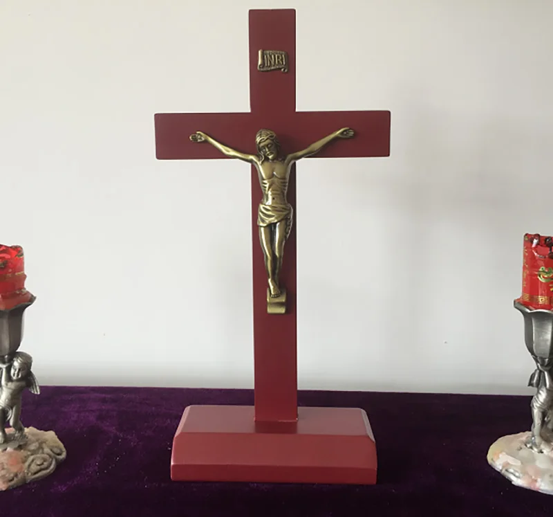 

European Catholic Christian Cross Crucifix 29*14.5*1cm Relics Exquisite Teak Rood Jesus Cross Figure Jesu Lamb of God Figures