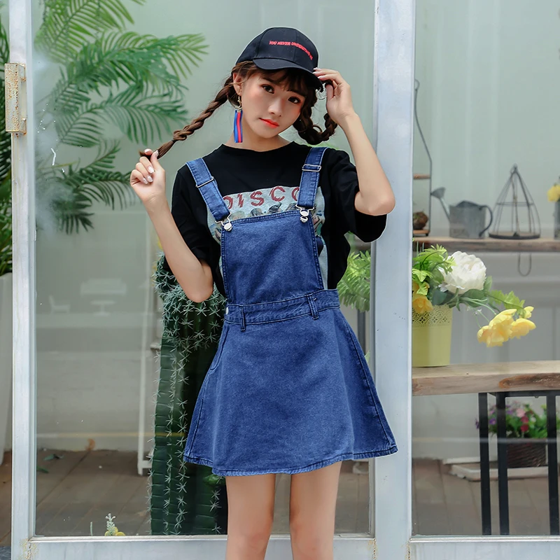 Women's Overalls Denim Skirts Slim Mini Jeans Skirts Woman Cotton Blue