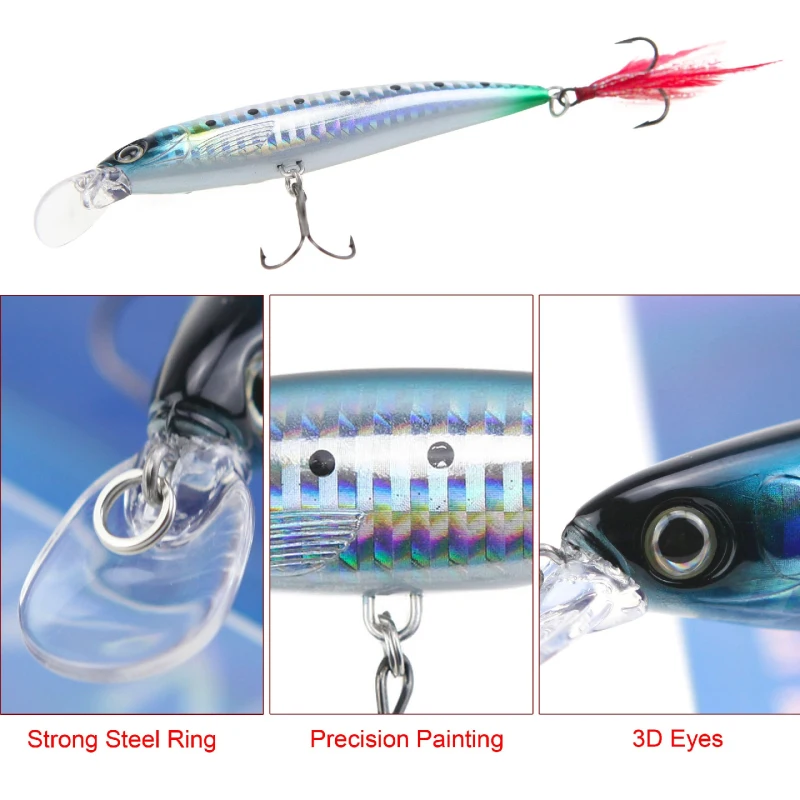 Rnuature Fishing Minnow Lure Artificial Hard Lure 100mm/12.8g Crankbait Minnow Lure Fishing Wobbler Lure with VMC Hooks