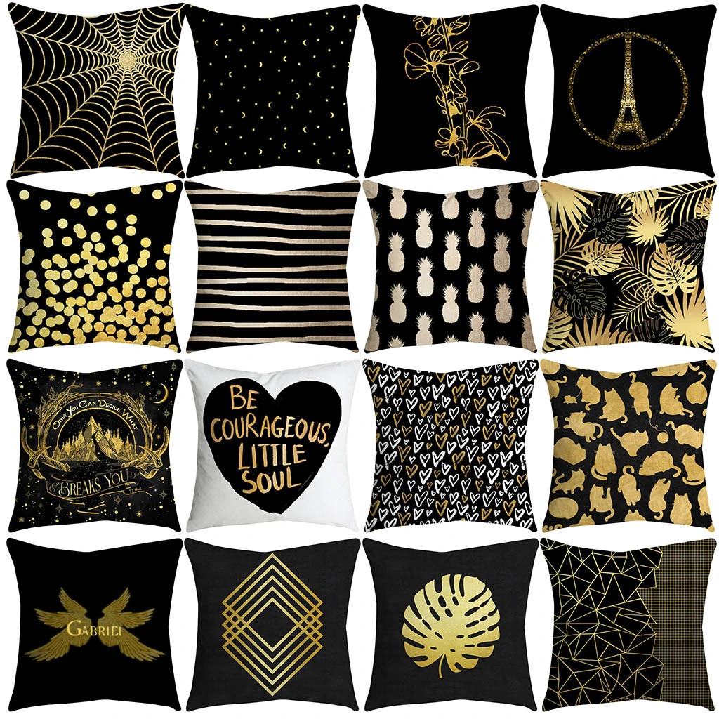 New Fashion Cushions Rose Black Gold Cushion Printed Letters Square Pillowcase Home Floor Decoration Coussin Chat Cushion Aliexpress