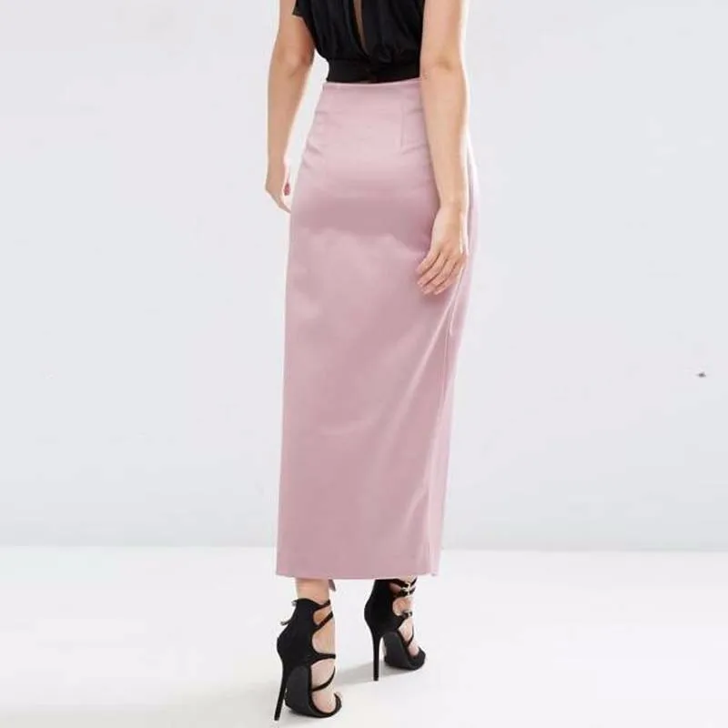 2017 Alta Estilo Por Straight Señora De Rosado Maxi Encargo Split Zipper Calidad Tobillo Sexy Falda Lado Satén rwrI7Sqv