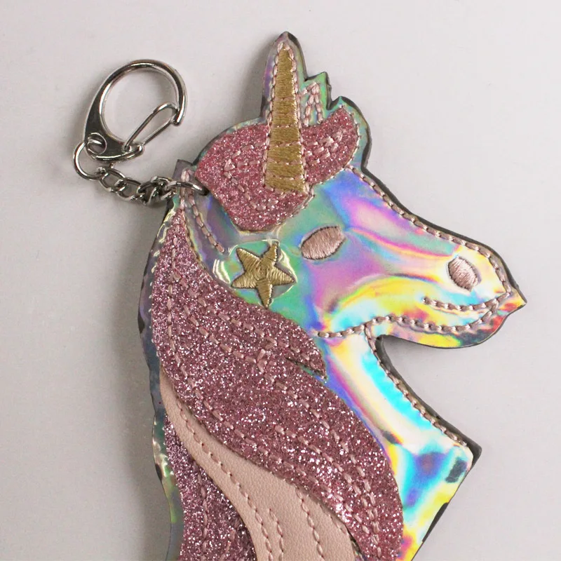 Unicornio llavero Animal lindo de cuero llavero llaves del coche del bolso del monedero del encanto Llaveros Brelok baratija para bolsa Portachiavi