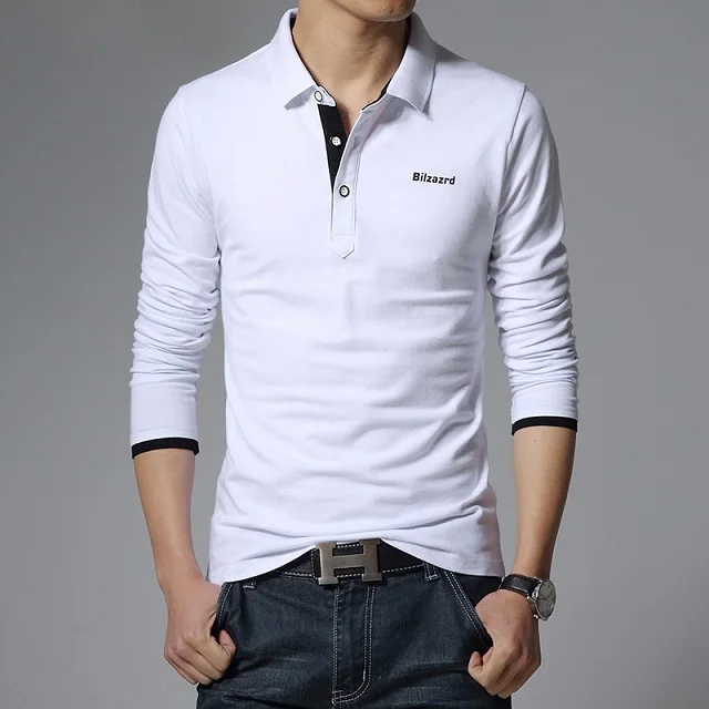 long sleeve polo mens slim fit