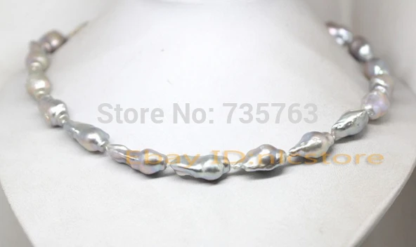 

HOT 001396 Unique! Real gray large baroque keshi pearl gem necklace 17"long fashion jewelry
