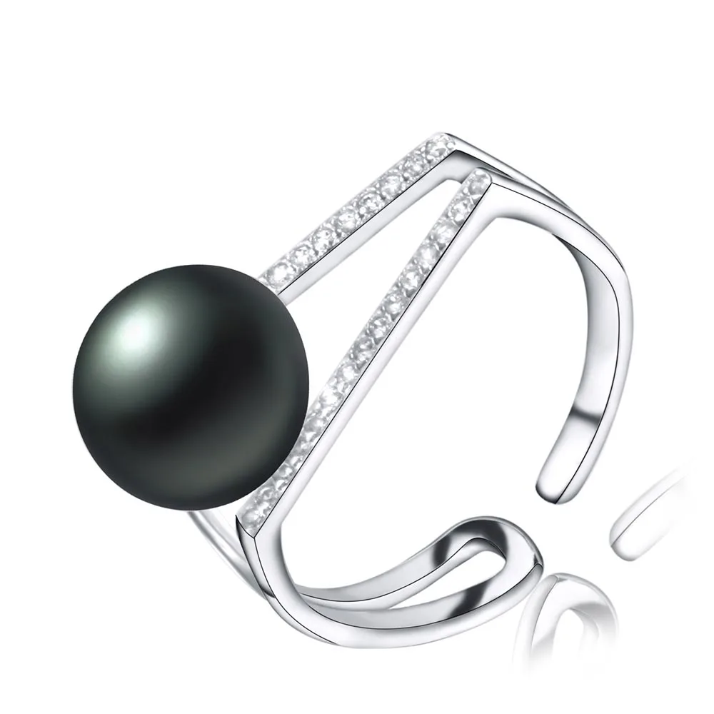 Новое поступление, модное элегантное модное кольцо для девочек, кольцо в форме кристалла, комплект с двойным кольцом, 9-9,5 мм, настоящая пресноводная жемчужина Anel - Цвет камня: black pearl
